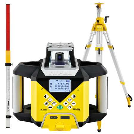 Nivel System NL640G Digital + statyw SJJ32 + łata LS-24 - zielony laser obrotowy 600 m z cyfrowymi spadkami X/Y i czujnikiem RD600 Digital